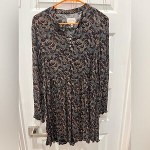 Cotélac Black & Brown Printed Midi Dress with Buttoned Neckline